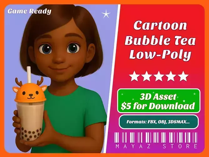 Deer Bubble Tea Cute Low-poly 3D model