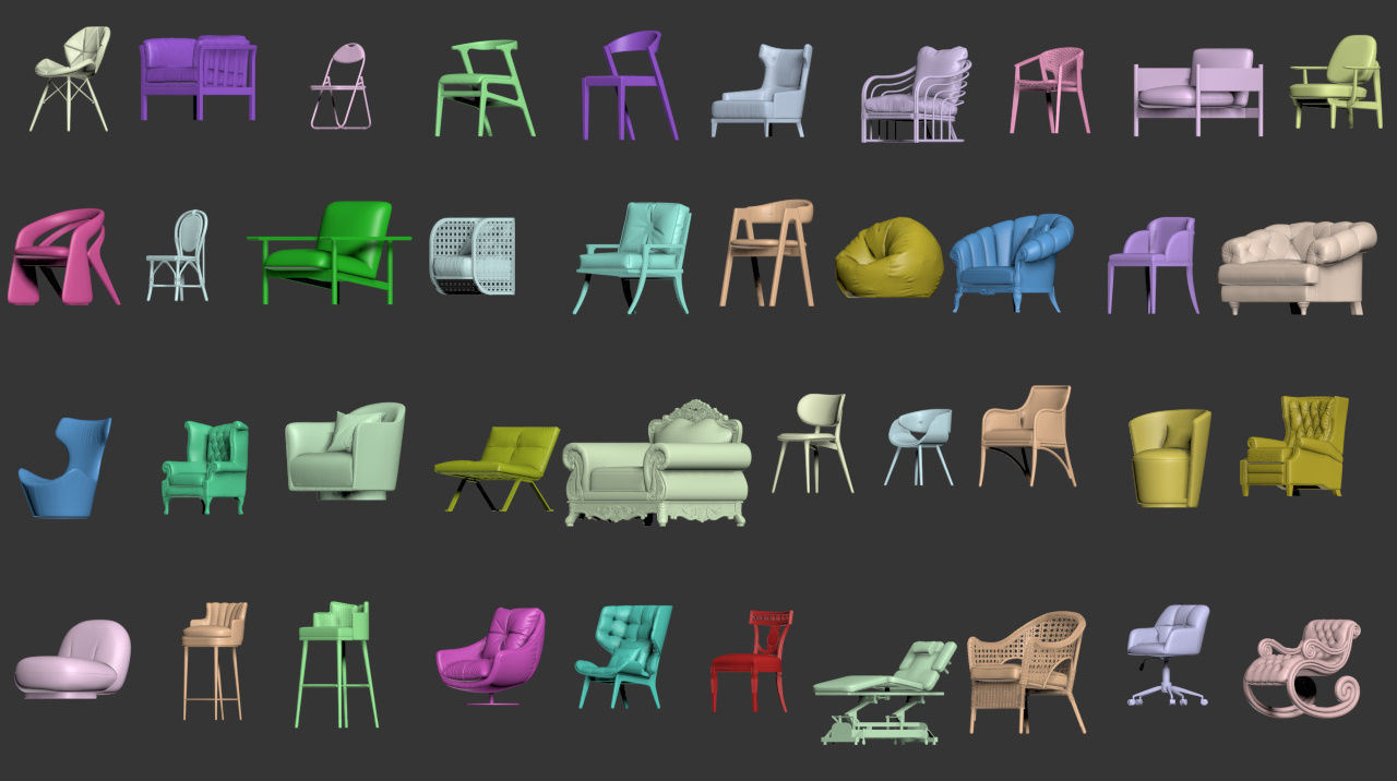 40 Different Chair and Armchair Diorama Collection Pack-Bundle 3D print model_10