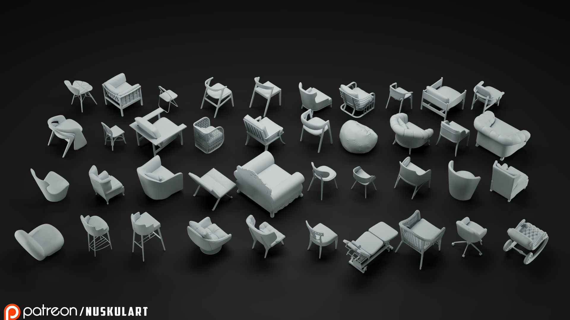 40 Different Chair and Armchair Diorama Collection Pack-Bundle 3D print model_5