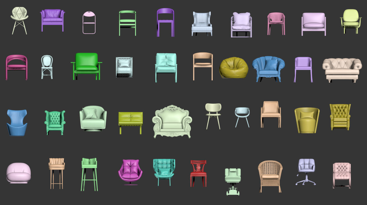 40 Different Chair and Armchair Diorama Collection Pack-Bundle 3D print model_8
