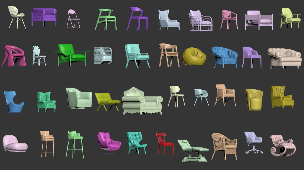 40 Different Chair and Armchair Diorama Collection Pack-Bundle 3D print model_17