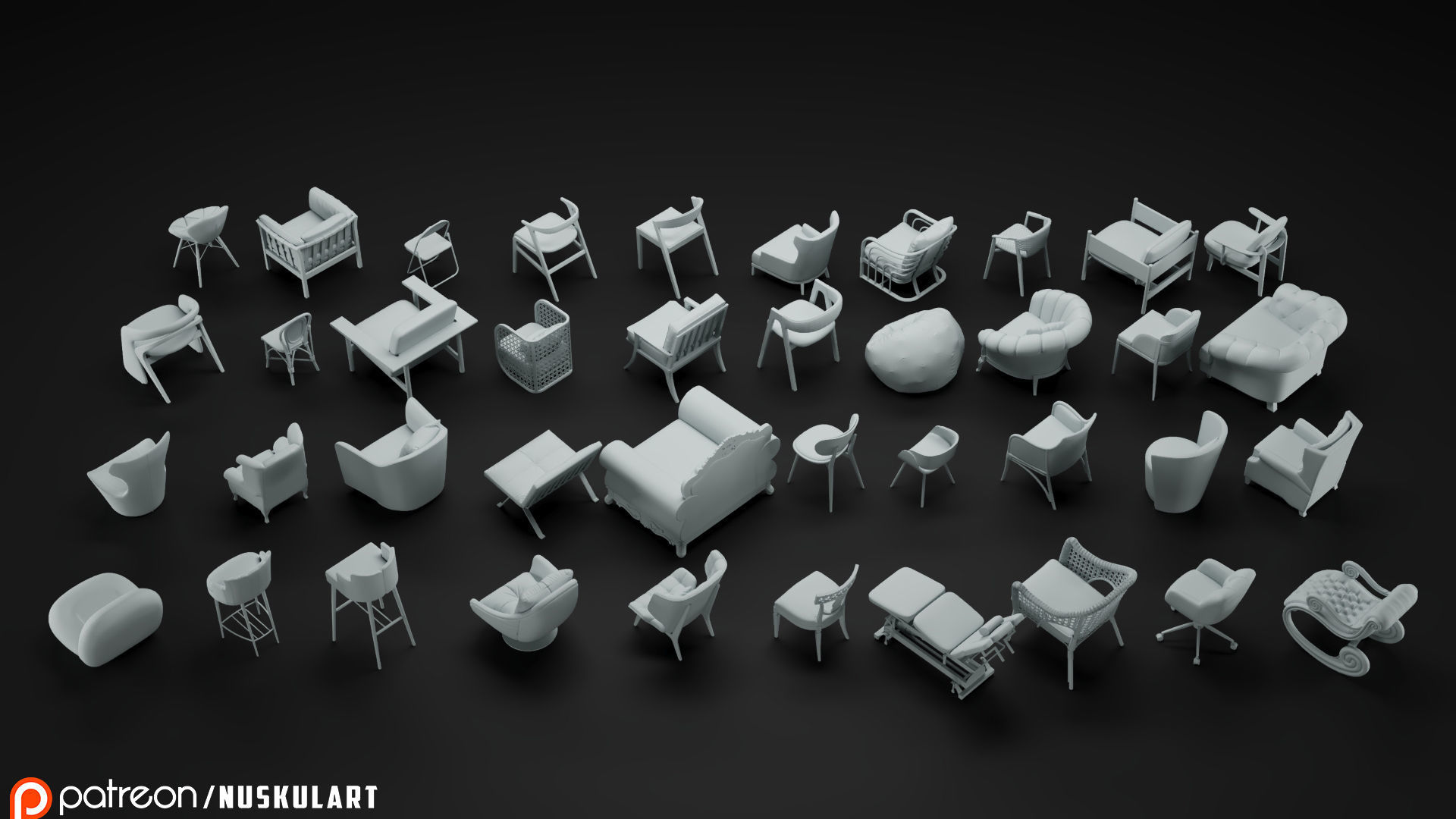 40 Different Chair and Armchair Diorama Collection Pack-Bundle 3D print model_3