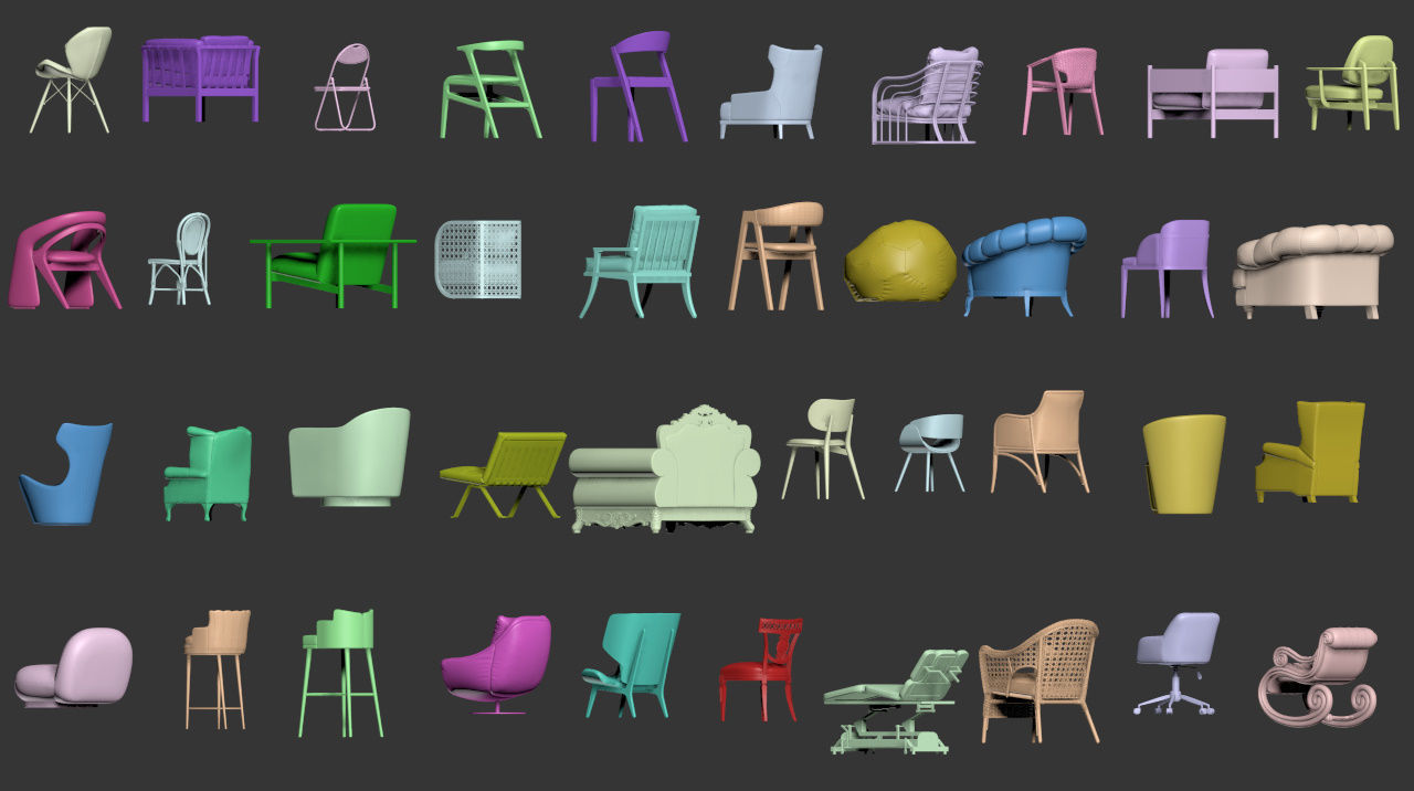 40 Different Chair and Armchair Diorama Collection Pack-Bundle 3D print model_13