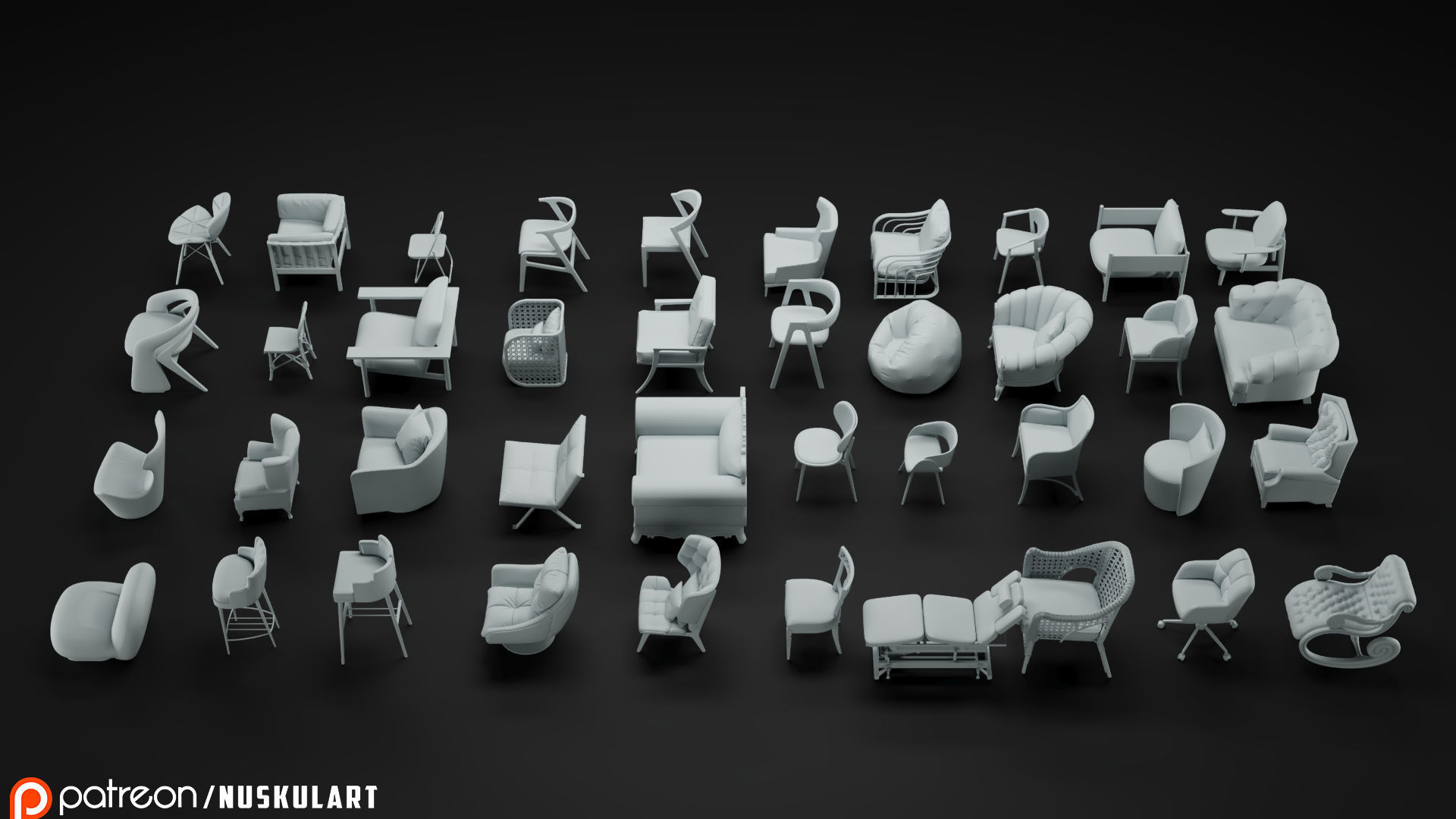 40 Different Chair and Armchair Diorama Collection Pack-Bundle 3D print model_2