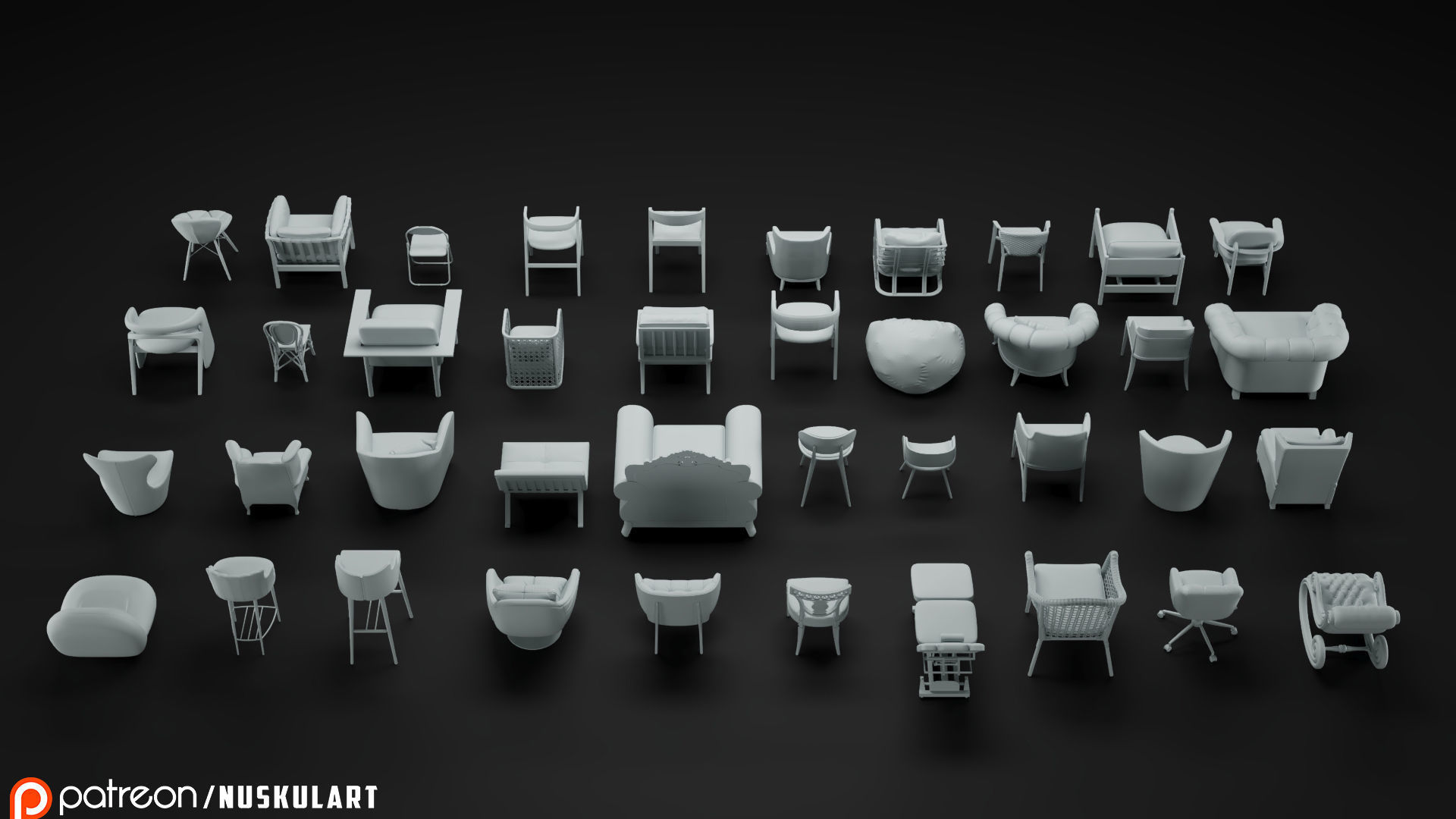 40 Different Chair and Armchair Diorama Collection Pack-Bundle 3D print model_4