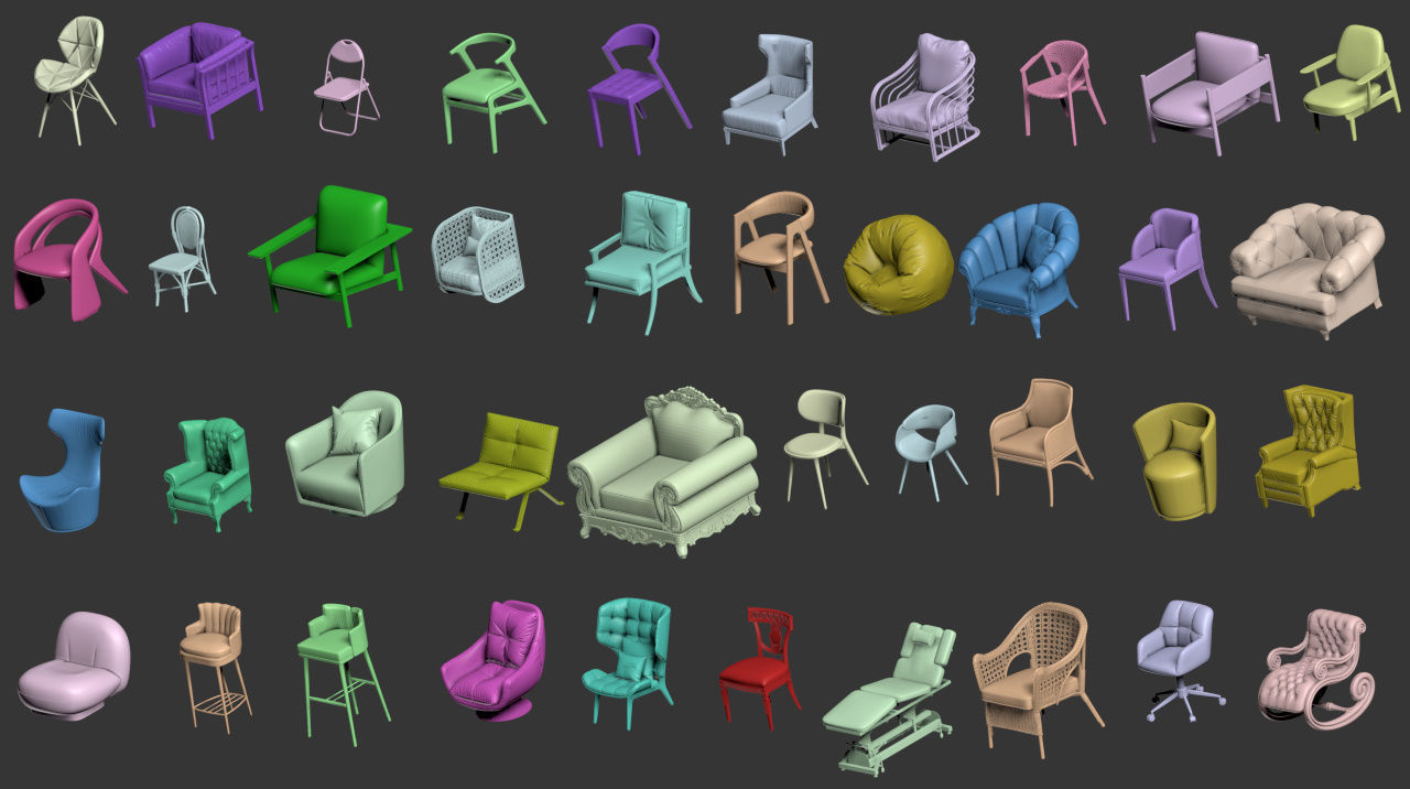 40 Different Chair and Armchair Diorama Collection Pack-Bundle 3D print model_9