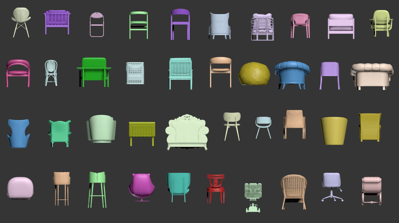 40 Different Chair and Armchair Diorama Collection Pack-Bundle 3D print model_14