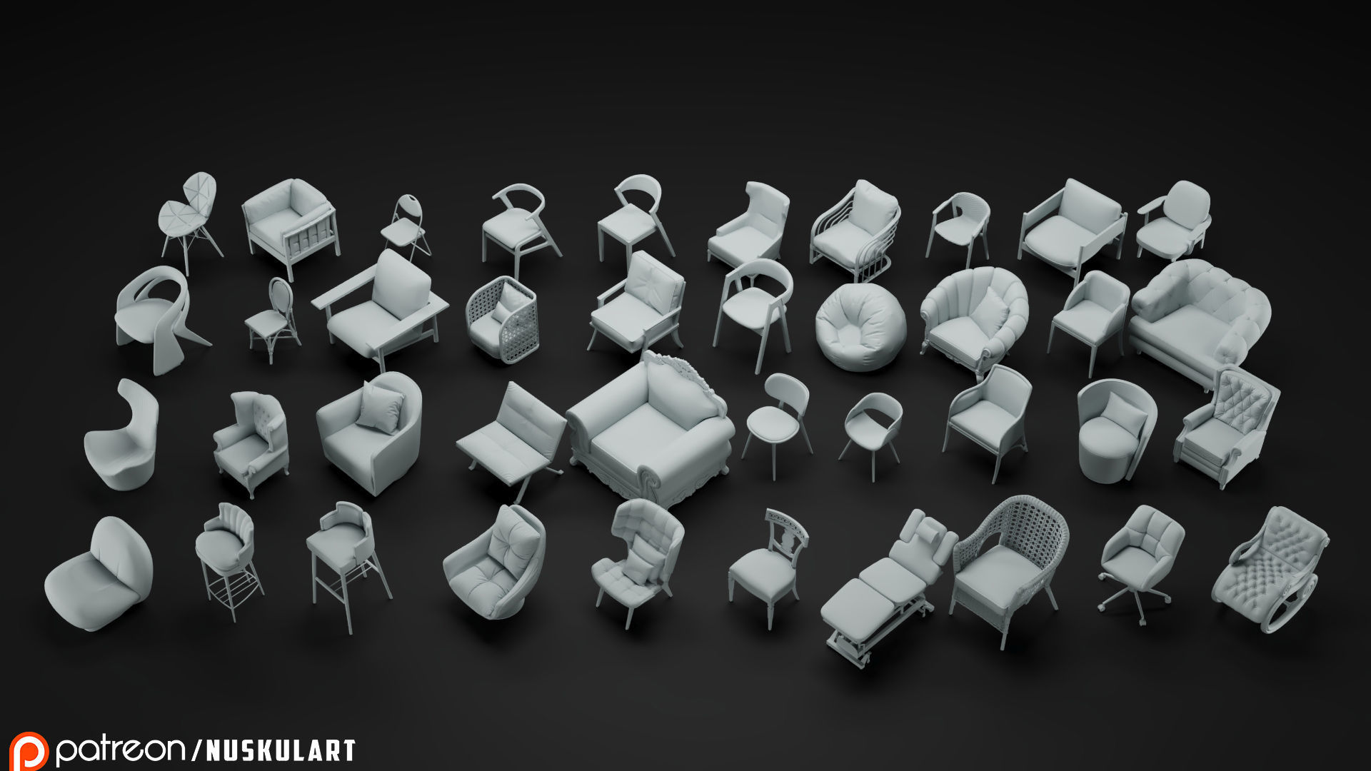 40 Different Chair and Armchair Diorama Collection Pack-Bundle 3D print model_1