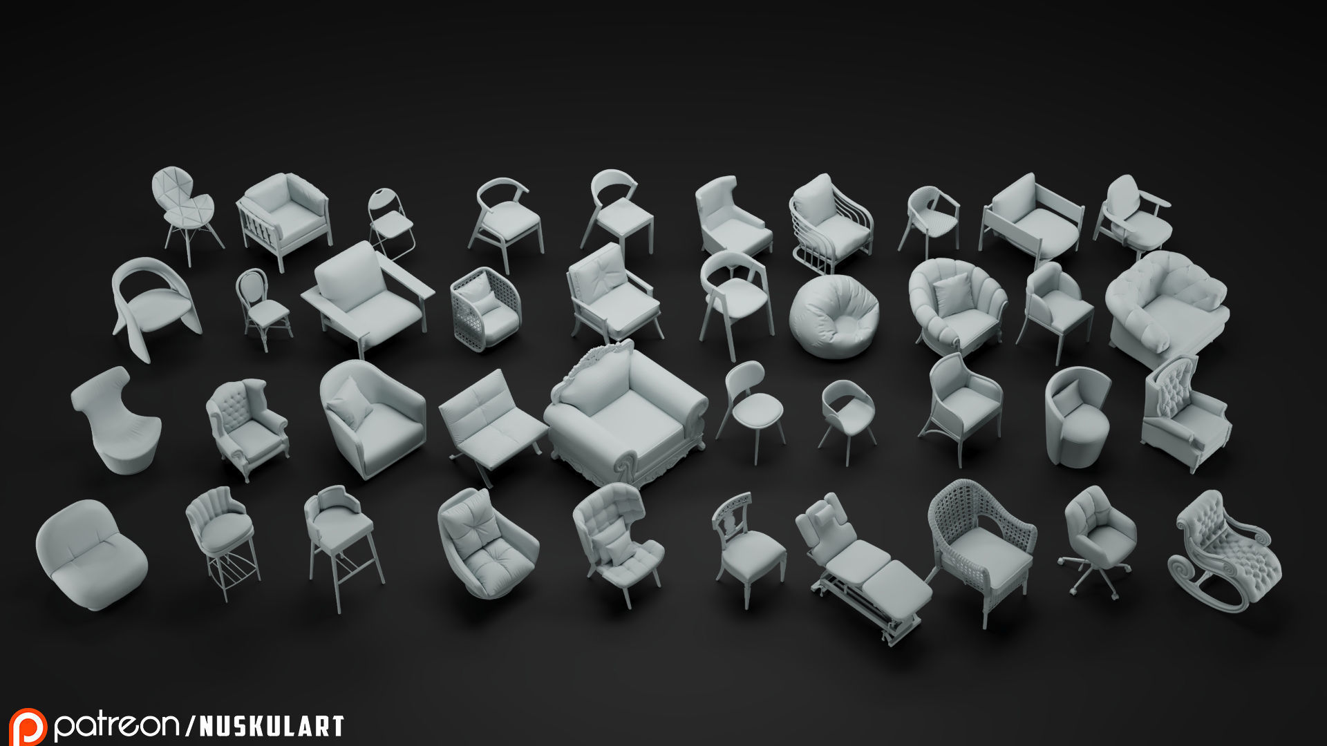 40 Different Chair and Armchair Diorama Collection Pack-Bundle 3D print model_7