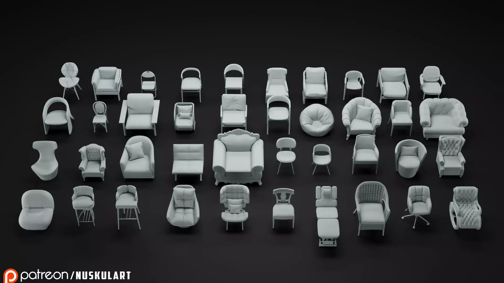 40 Different Chair and Armchair Diorama Collection Pack-Bundle 3D print model_0