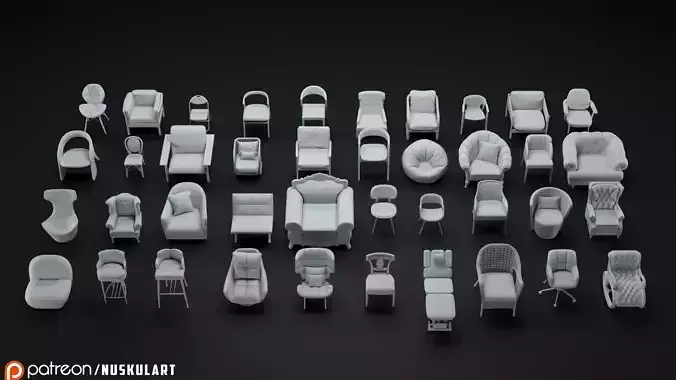 40 Different Chair and Armchair Diorama Collection Pack-Bundle
