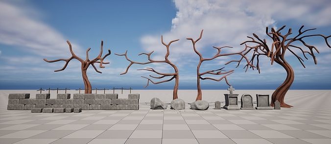 Stylized Graveyard Assets Low-poly 3D model