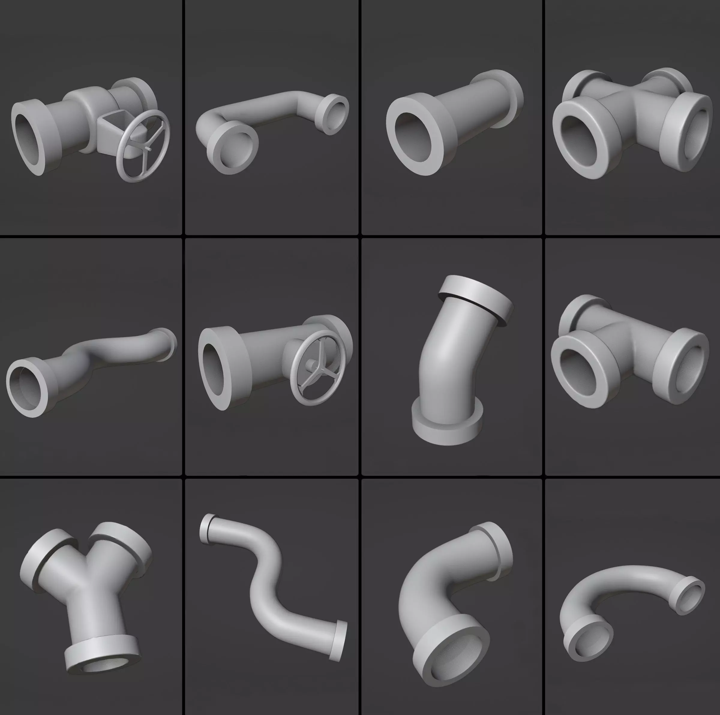 Industrial Pipes Pack 3D print model_0