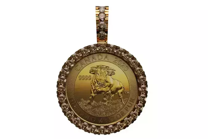 1oz canadian bull gold coin diamond pendant frame  