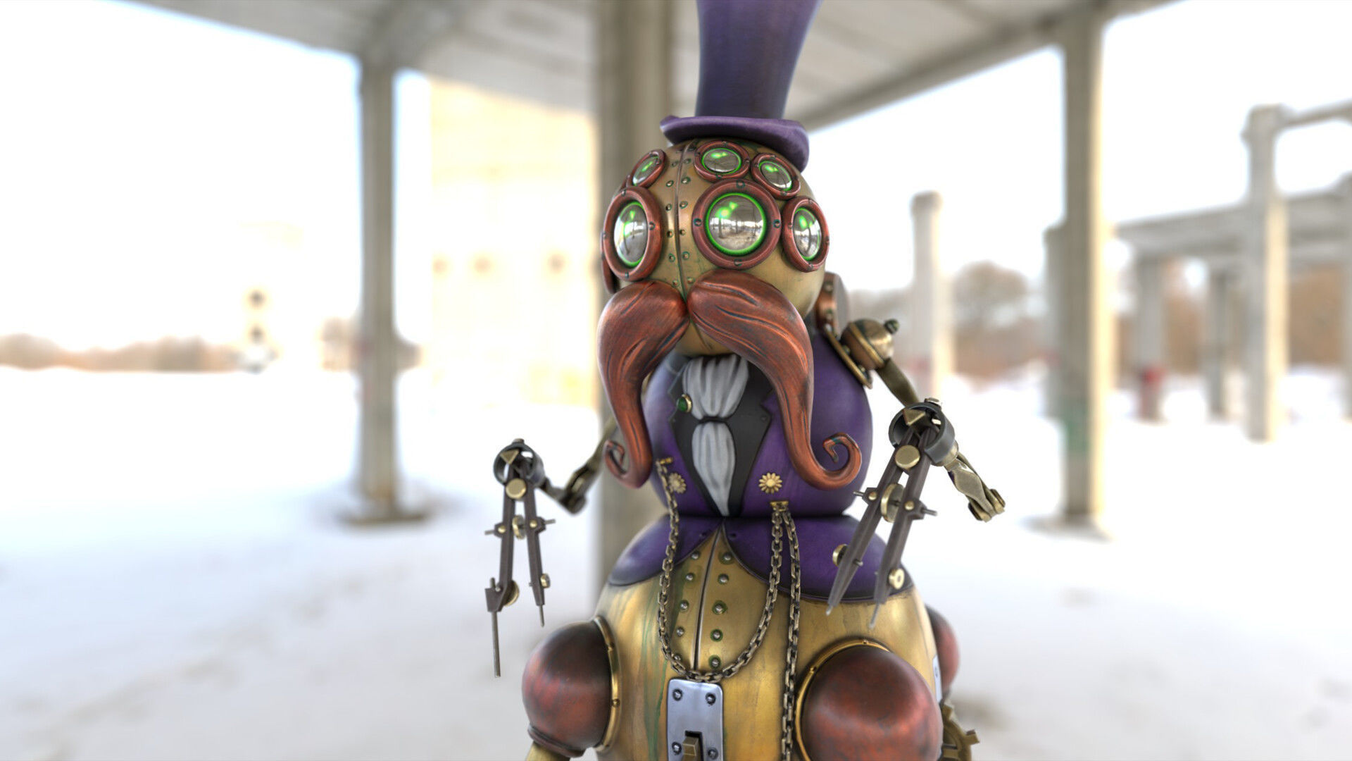 Robot Gentleman PBR Game-Ready Low-poly 3D model_6