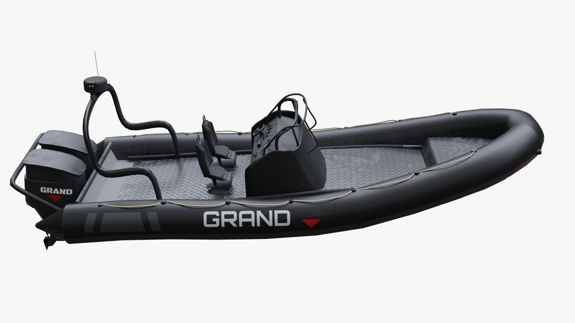 Motor inflatable dinghy boat black Low-poly 3D model_6