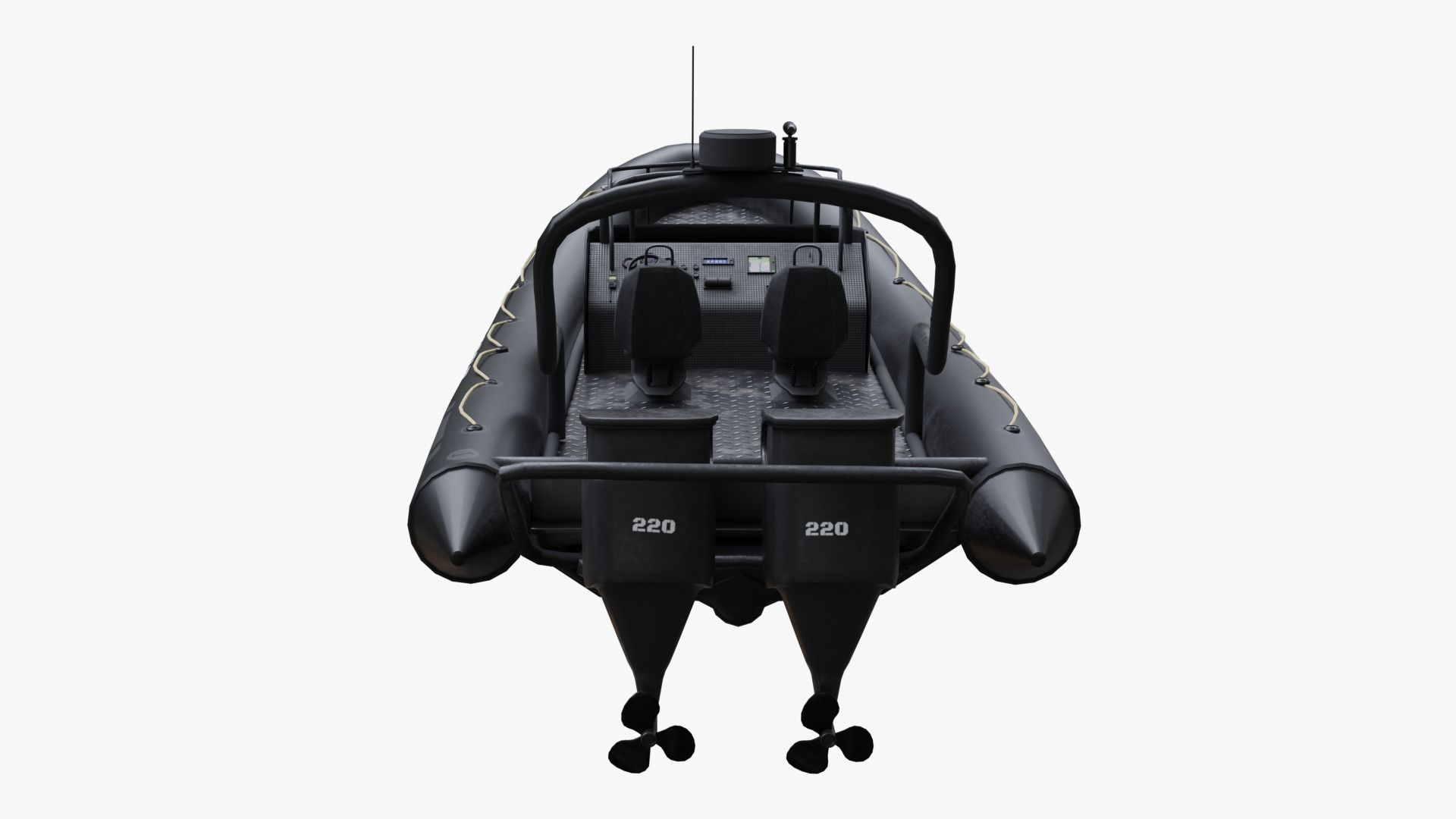 Motor inflatable dinghy boat black Low-poly 3D model_4