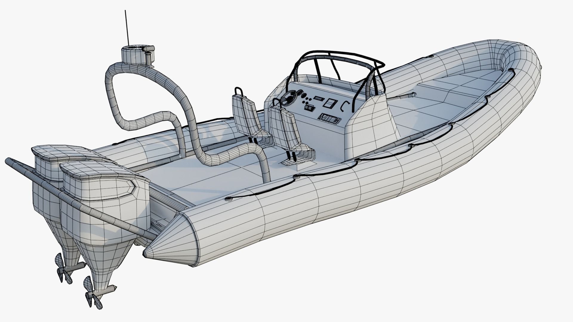 Motor inflatable dinghy boat black Low-poly 3D model_11