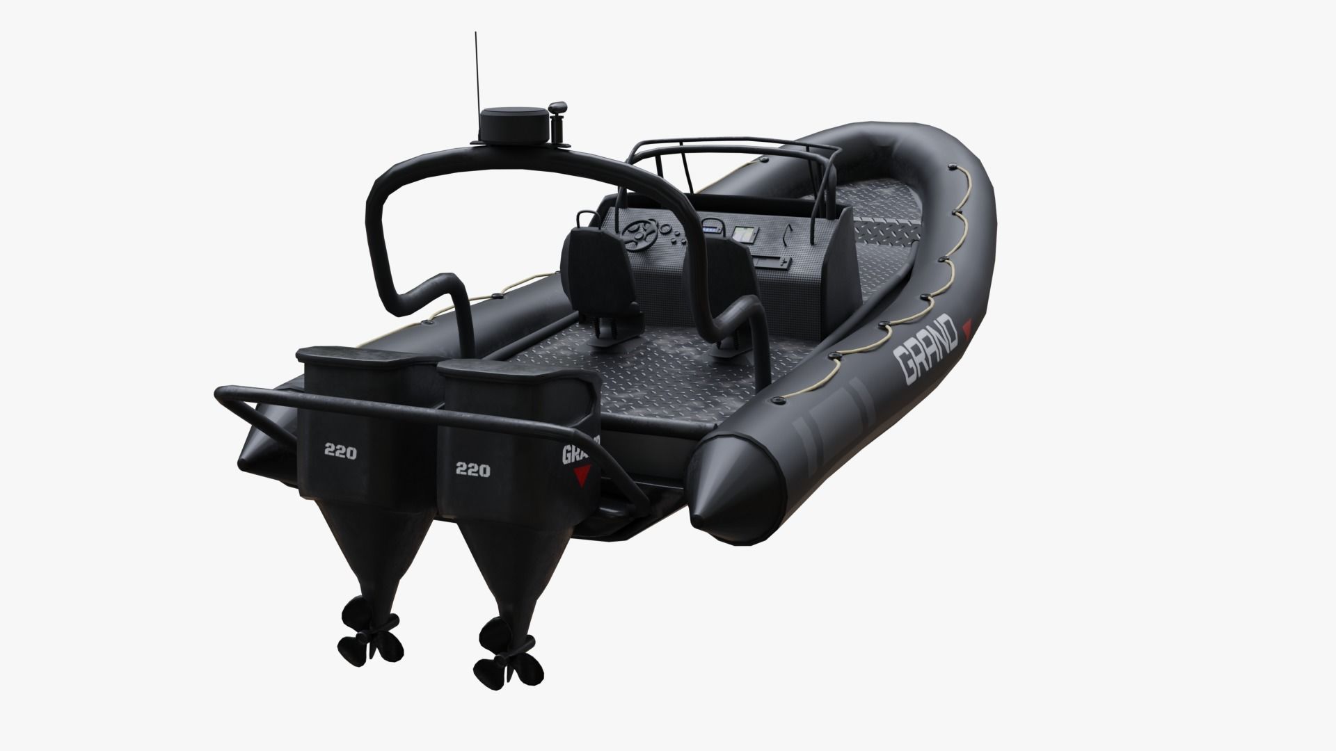 Motor inflatable dinghy boat black Low-poly 3D model_3