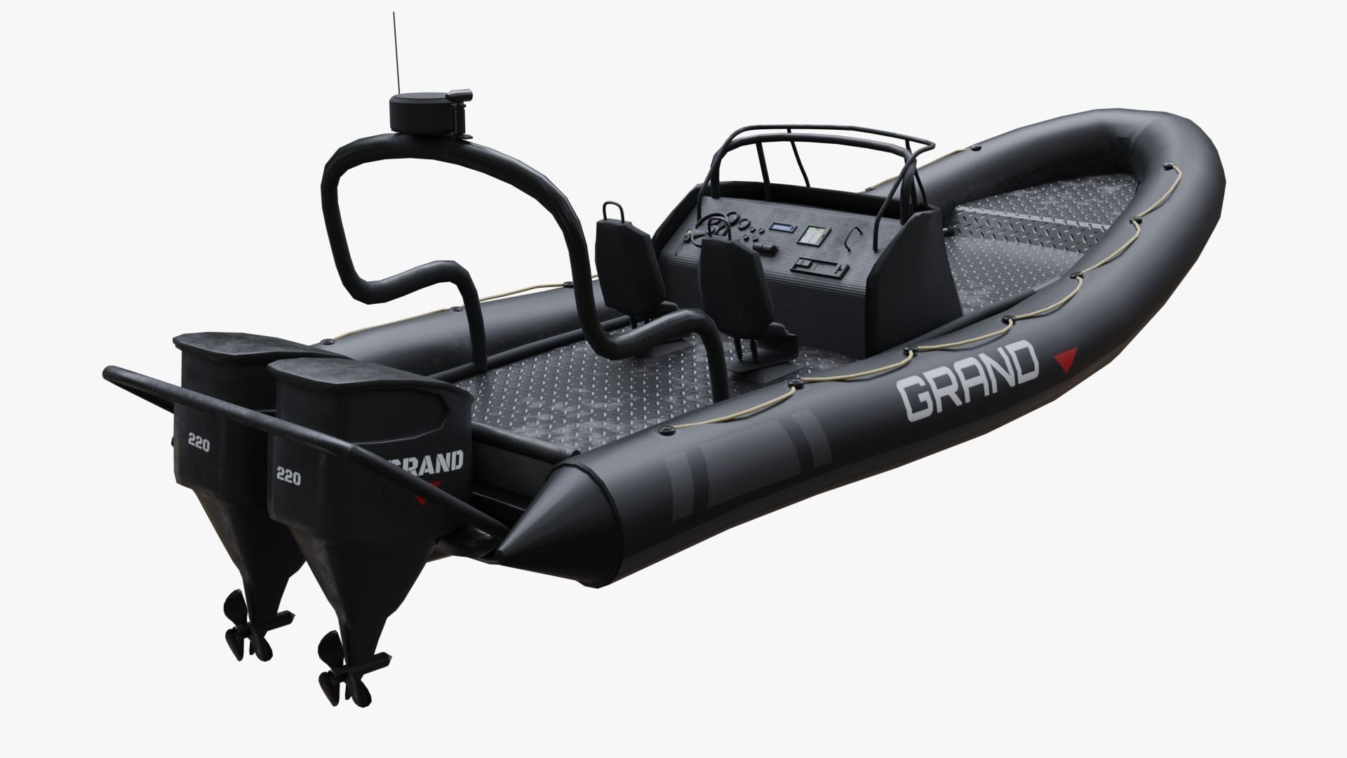 Motor inflatable dinghy boat black Low-poly 3D model_2