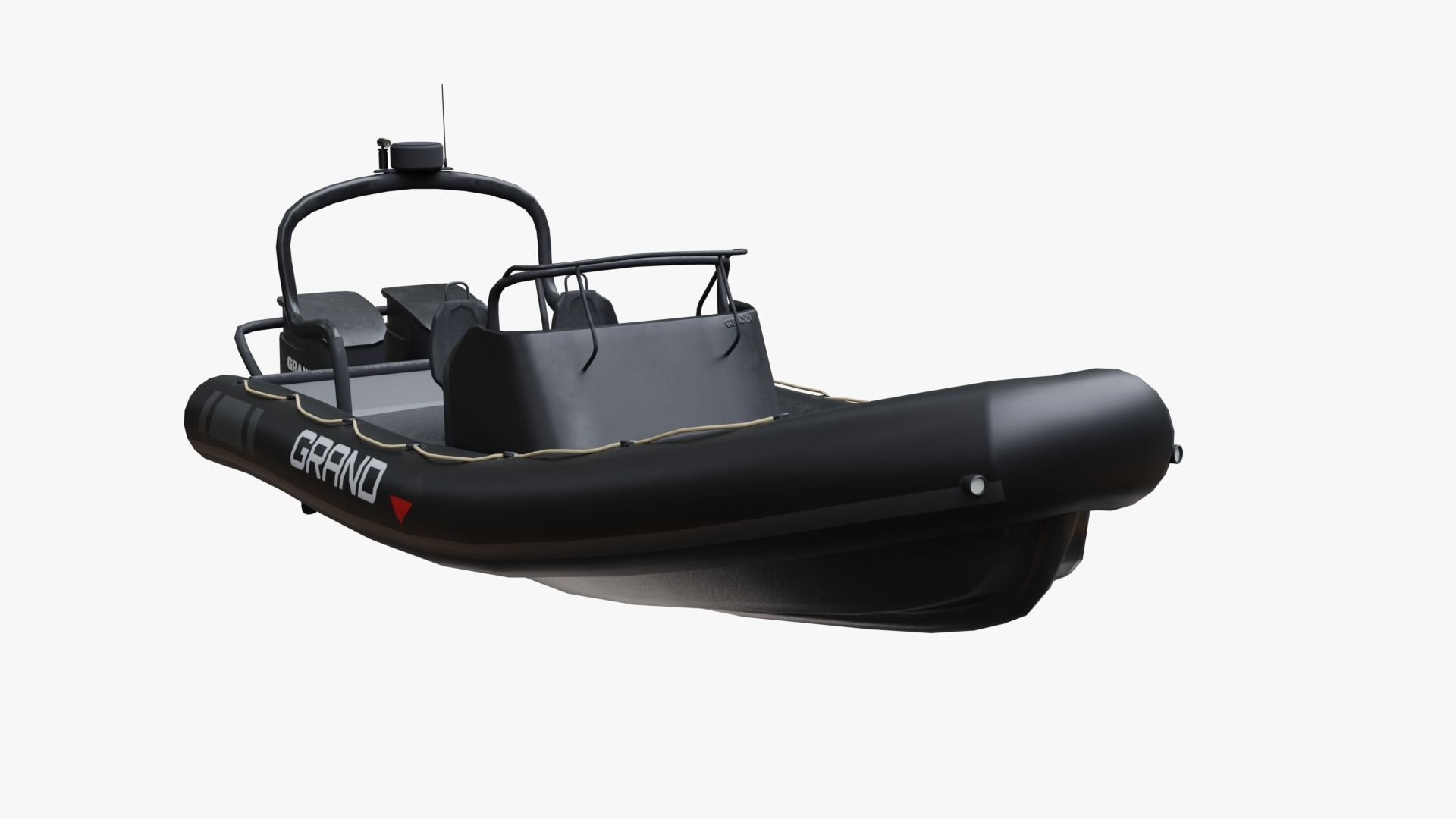 Motor inflatable dinghy boat black Low-poly 3D model_7