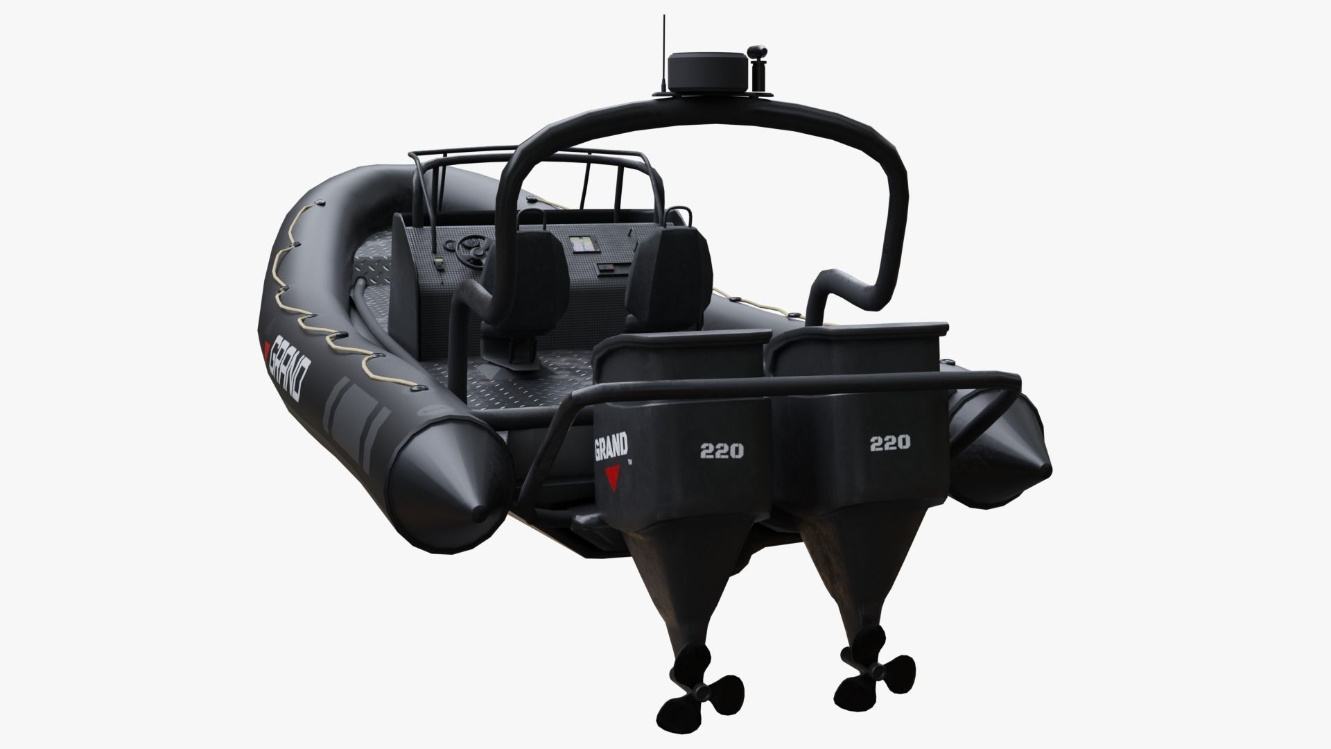 Motor inflatable dinghy boat black Low-poly 3D model_9