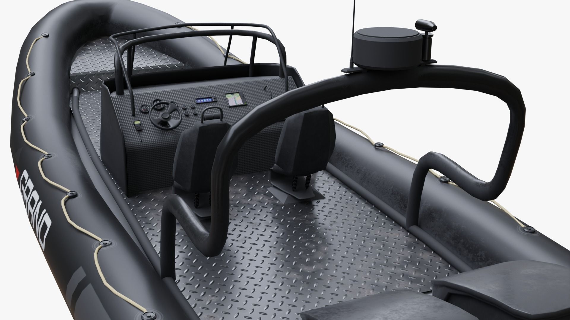 Motor inflatable dinghy boat black Low-poly 3D model_10