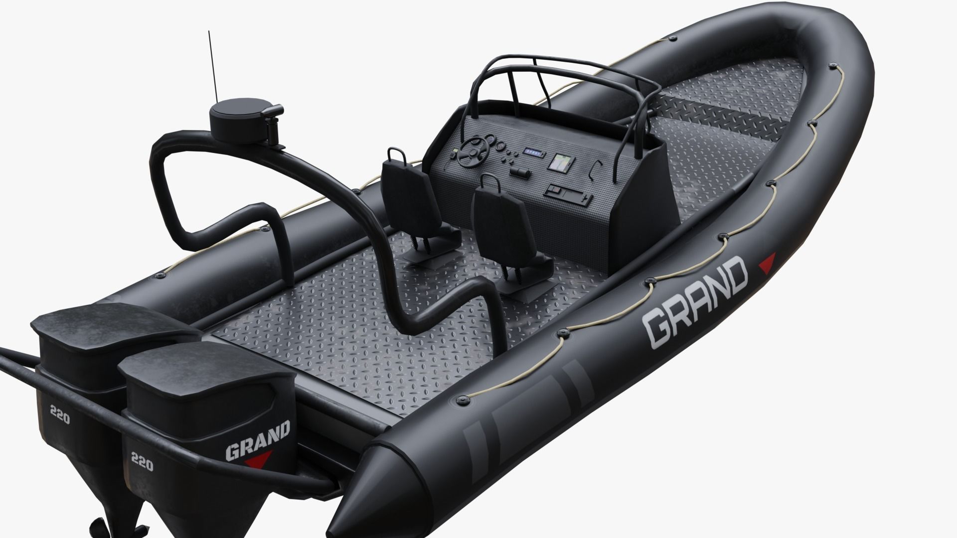 Motor inflatable dinghy boat black Low-poly 3D model_8