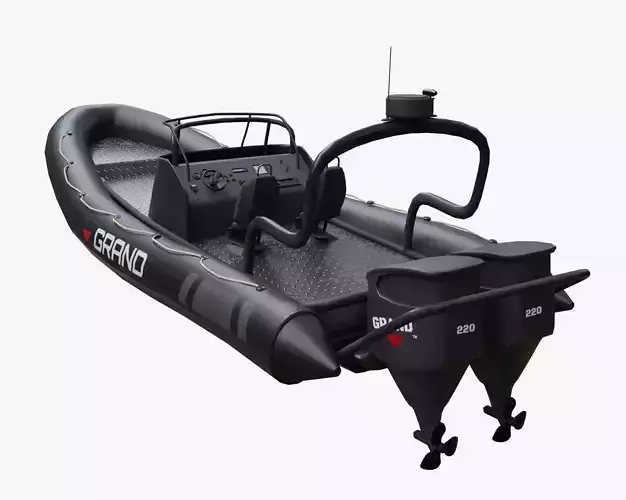 Motor inflatable dinghy boat black Low-poly 3D model