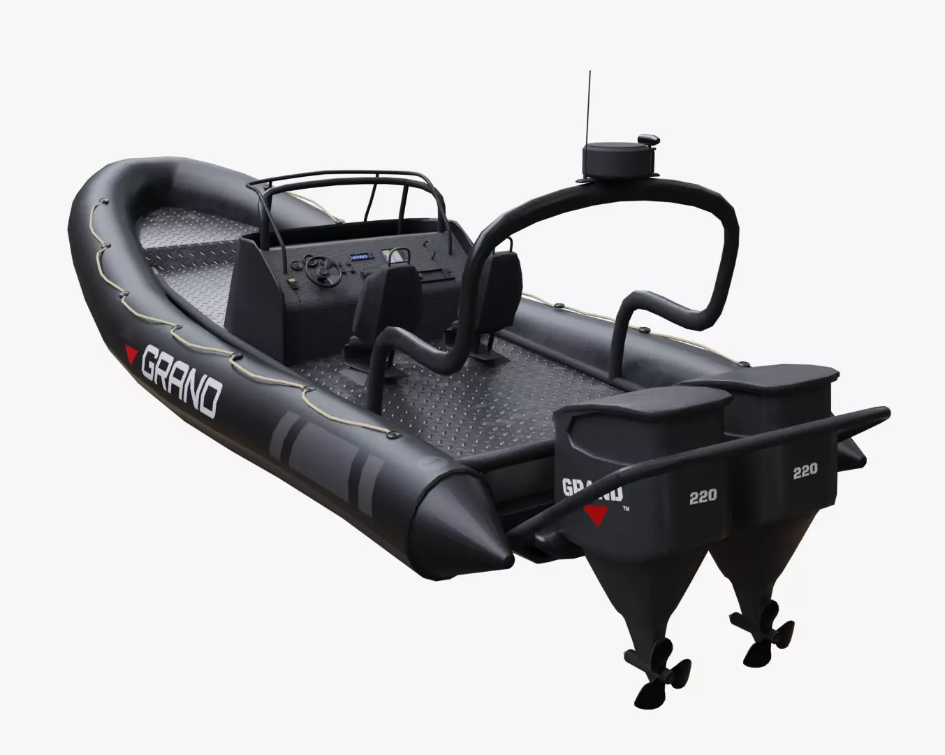 Motor inflatable dinghy boat black Low-poly 3D model_0