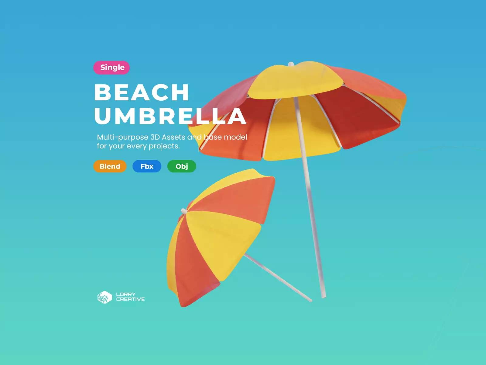 Cartoon Beach Umbrella 3D model_0