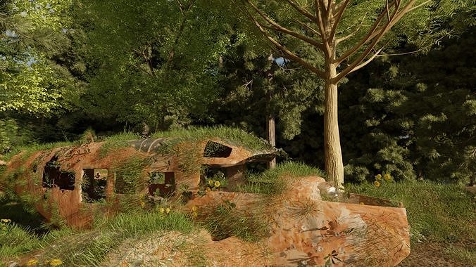 Abandoned airplane crashed on forest 3D model 4