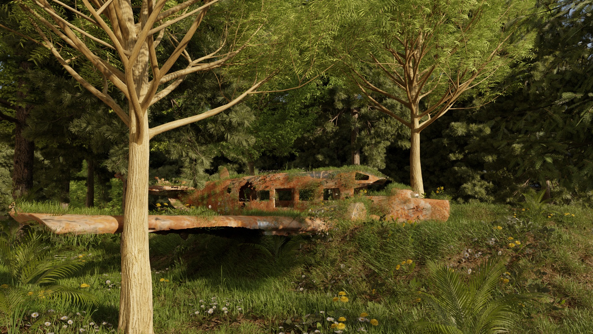 Abandoned airplane crashed on forest 3D model_1