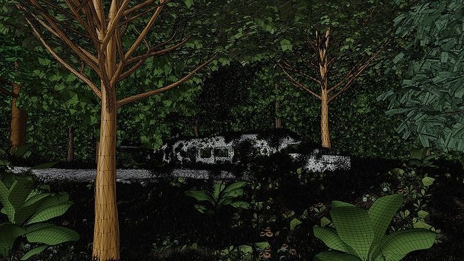 Abandoned airplane crashed on forest 3D model 3
