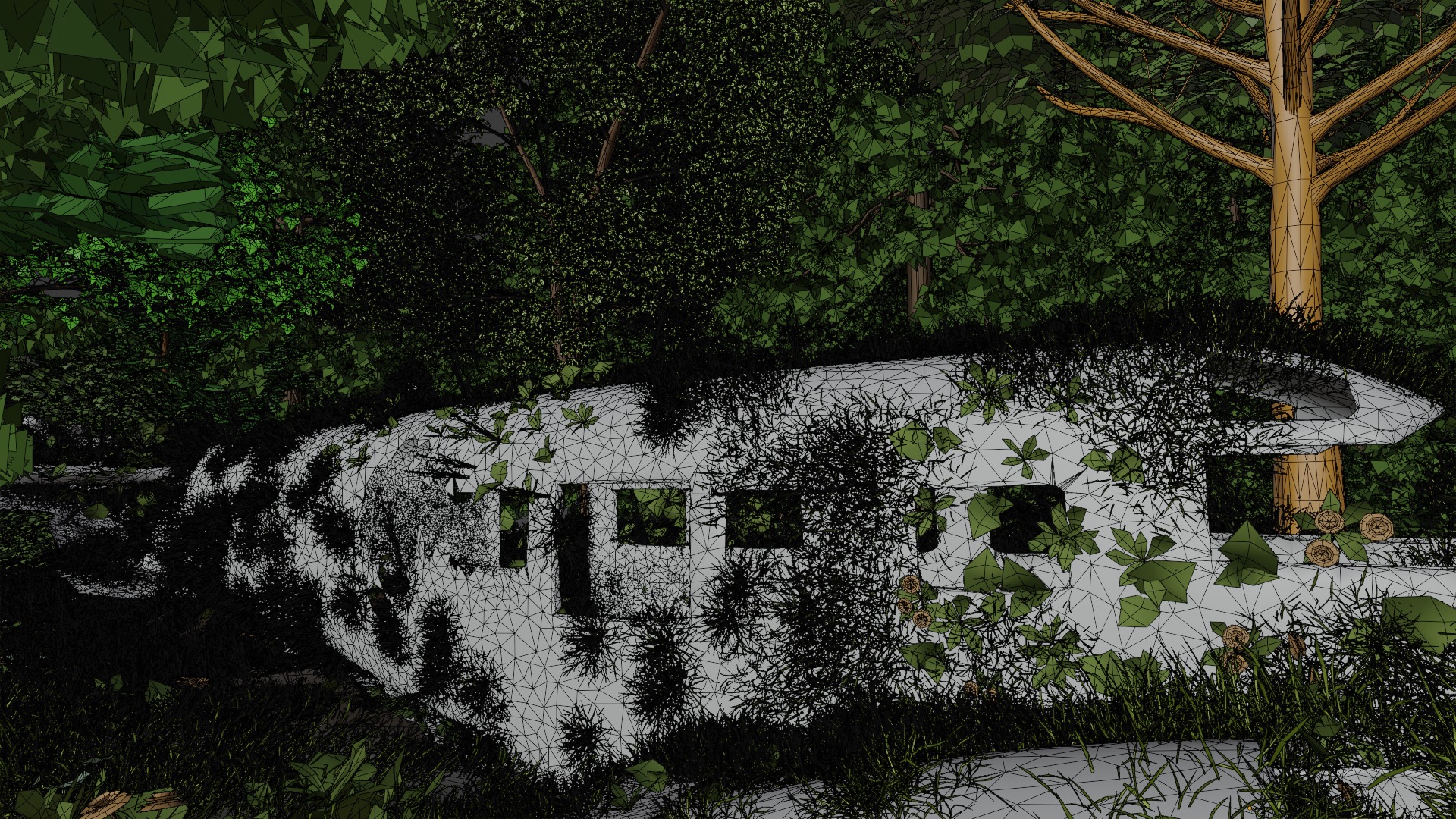 Abandoned airplane crashed on forest 3D model_6