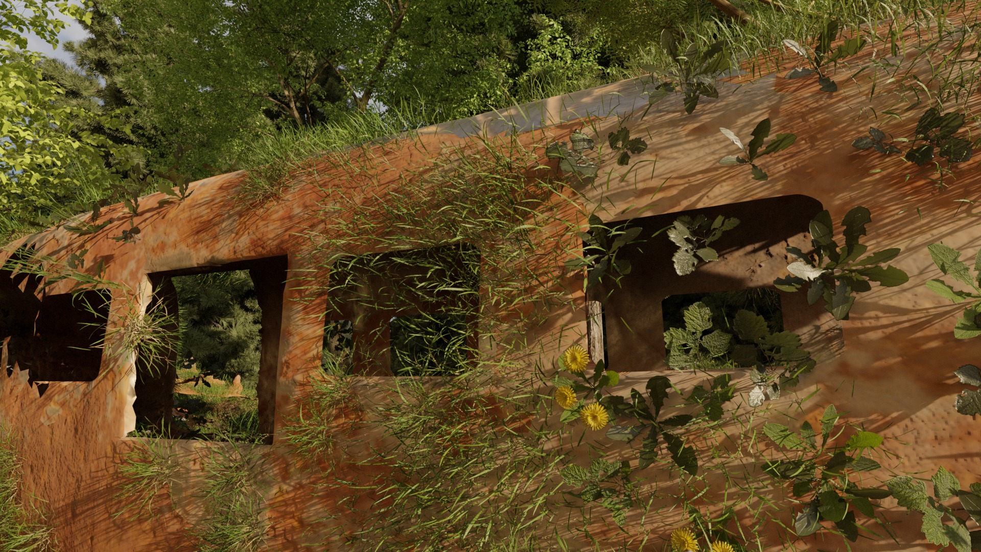 Abandoned airplane crashed on forest 3D model_4