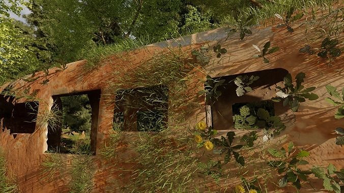 Abandoned airplane crashed on forest 3D model 5