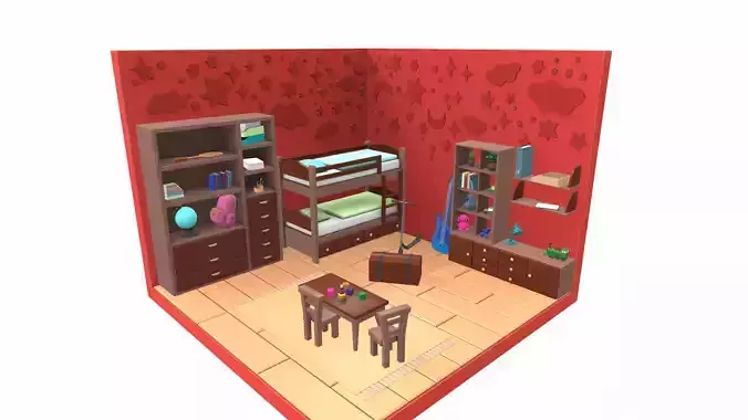 Isometric cartoon children room 06