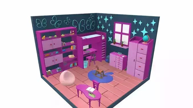 Isometric cartoon children room 08