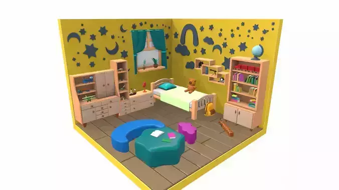 Isometric cartoon children room 09