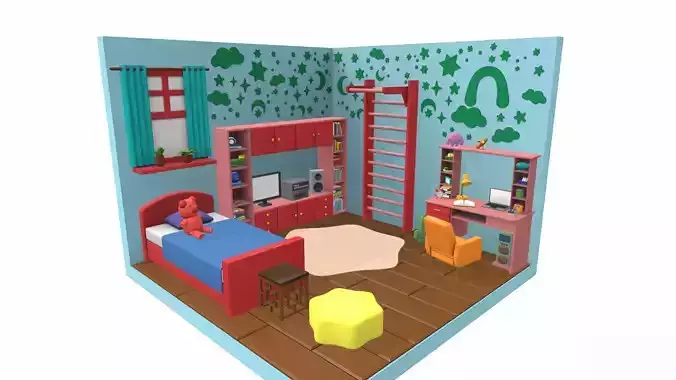 Isometric cartoon children room 10
