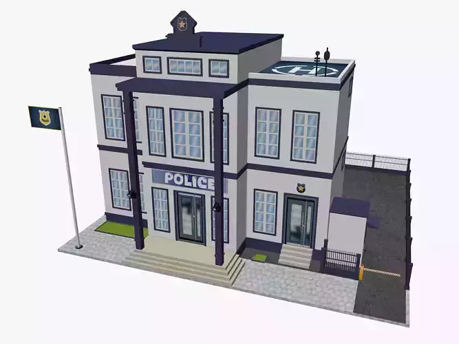 Cartoon Police Station Low-poly 3D model