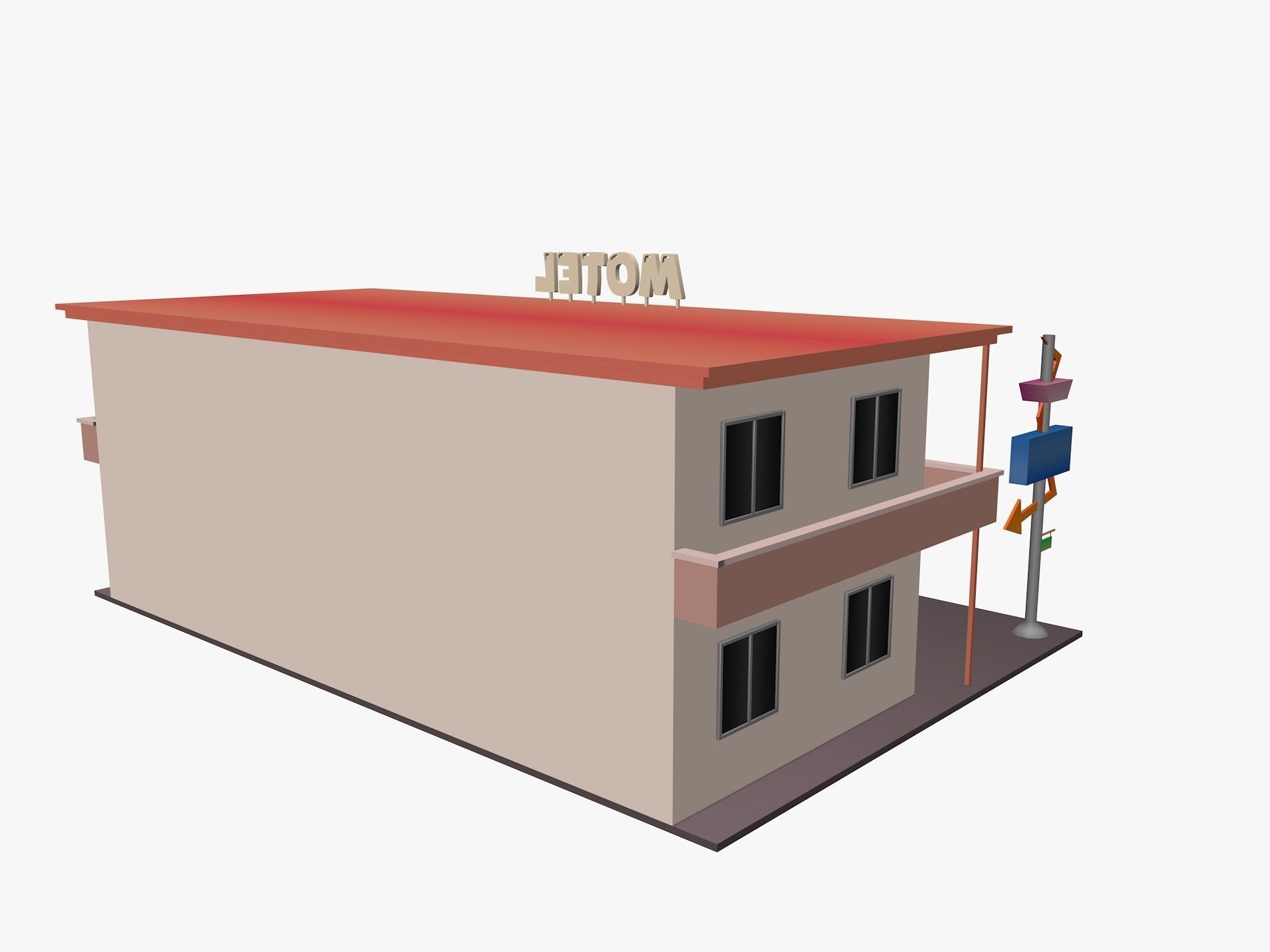 Cartoon Motel Low-poly 3D model_4