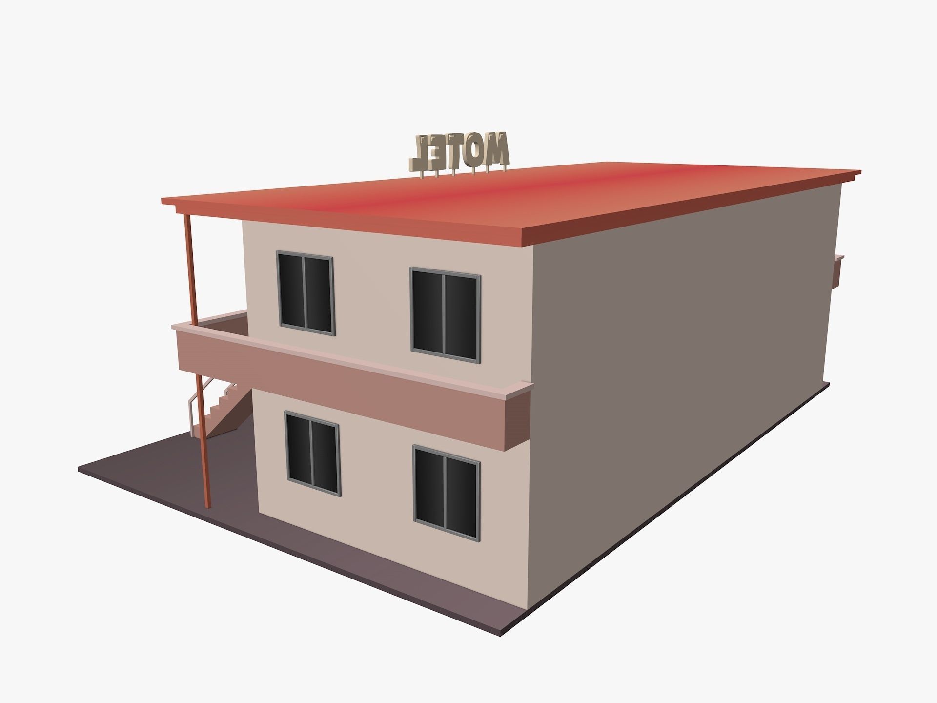 Cartoon Motel Low-poly 3D model_3