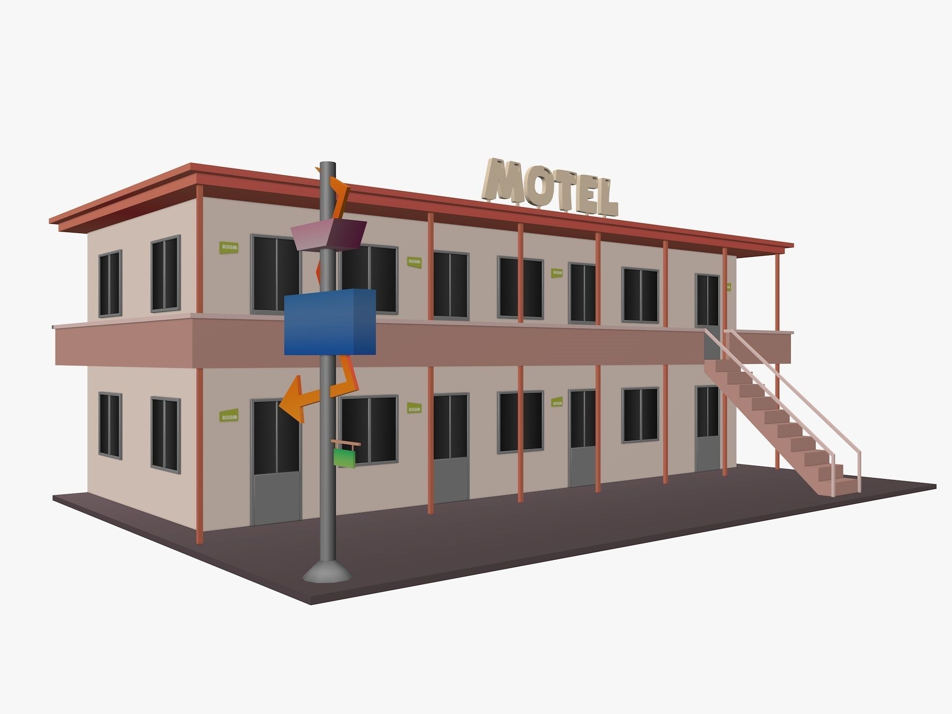 Cartoon Motel Low-poly 3D model_2