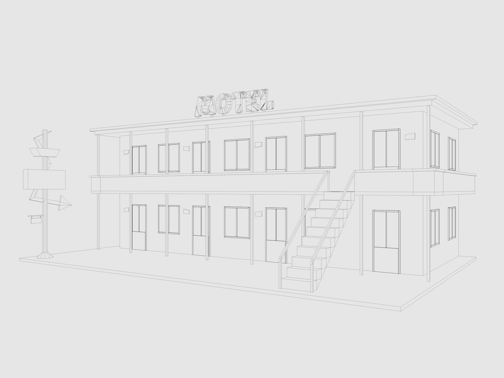 Cartoon Motel Low-poly 3D model_5