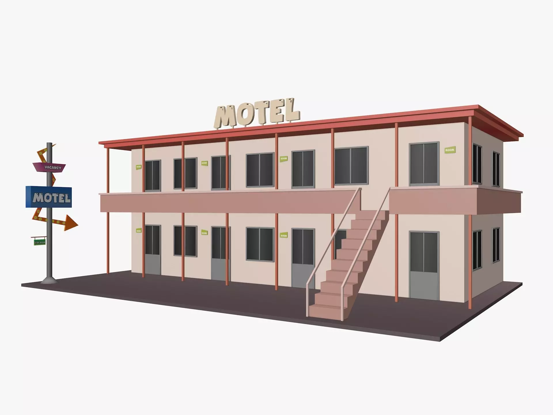 Cartoon Motel Low-poly 3D model_0