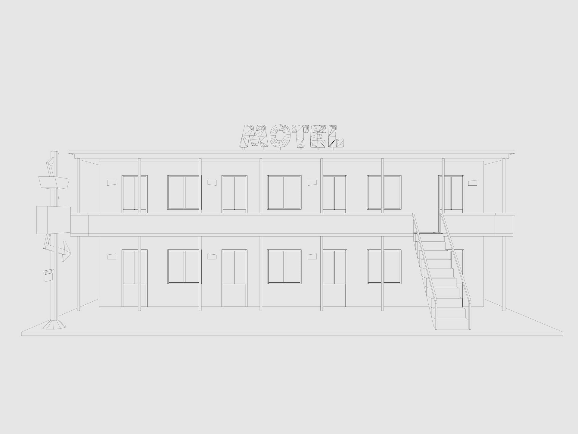 Cartoon Motel Low-poly 3D model_6