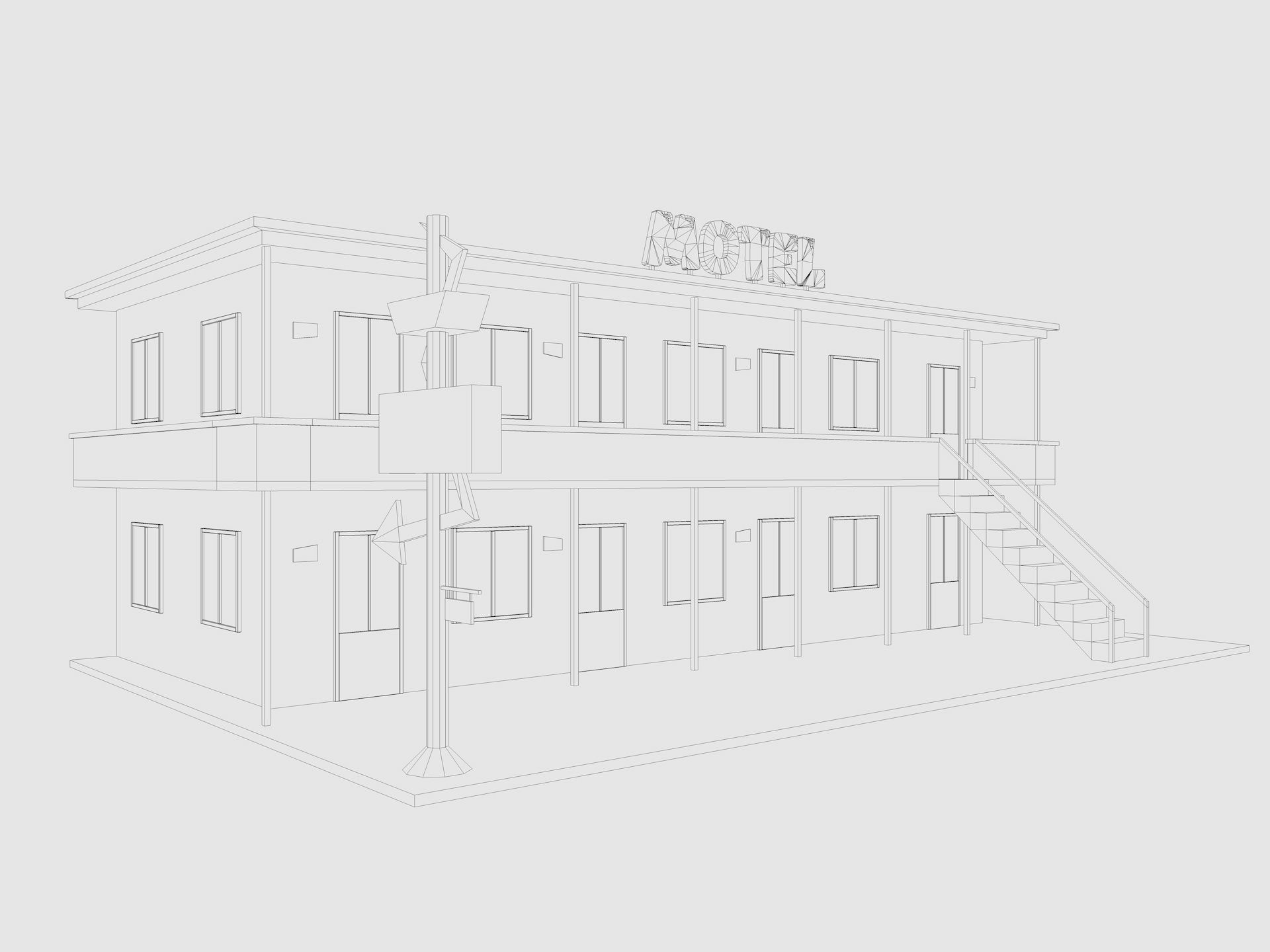 Cartoon Motel Low-poly 3D model_7