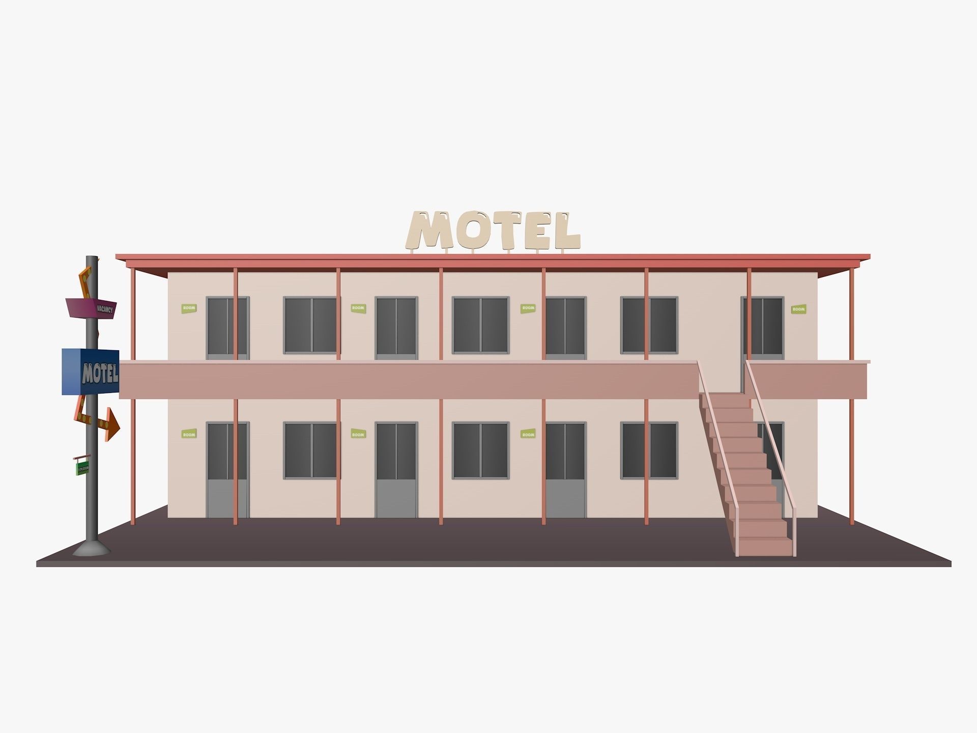 Cartoon Motel Low-poly 3D model_1